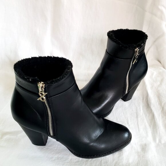 PARKER & SKY 8.5 womens Block Heel Faux leather Fur trim Black Zip Ankle Boots - Picture 11 of 12